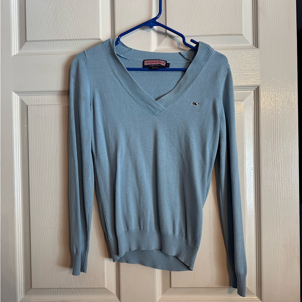 EUC Light Blue Vineyard Vines Cotton V-Neck Sweater